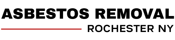 A black logo with a red line that reads "Asbestos Removal Rochester NY"